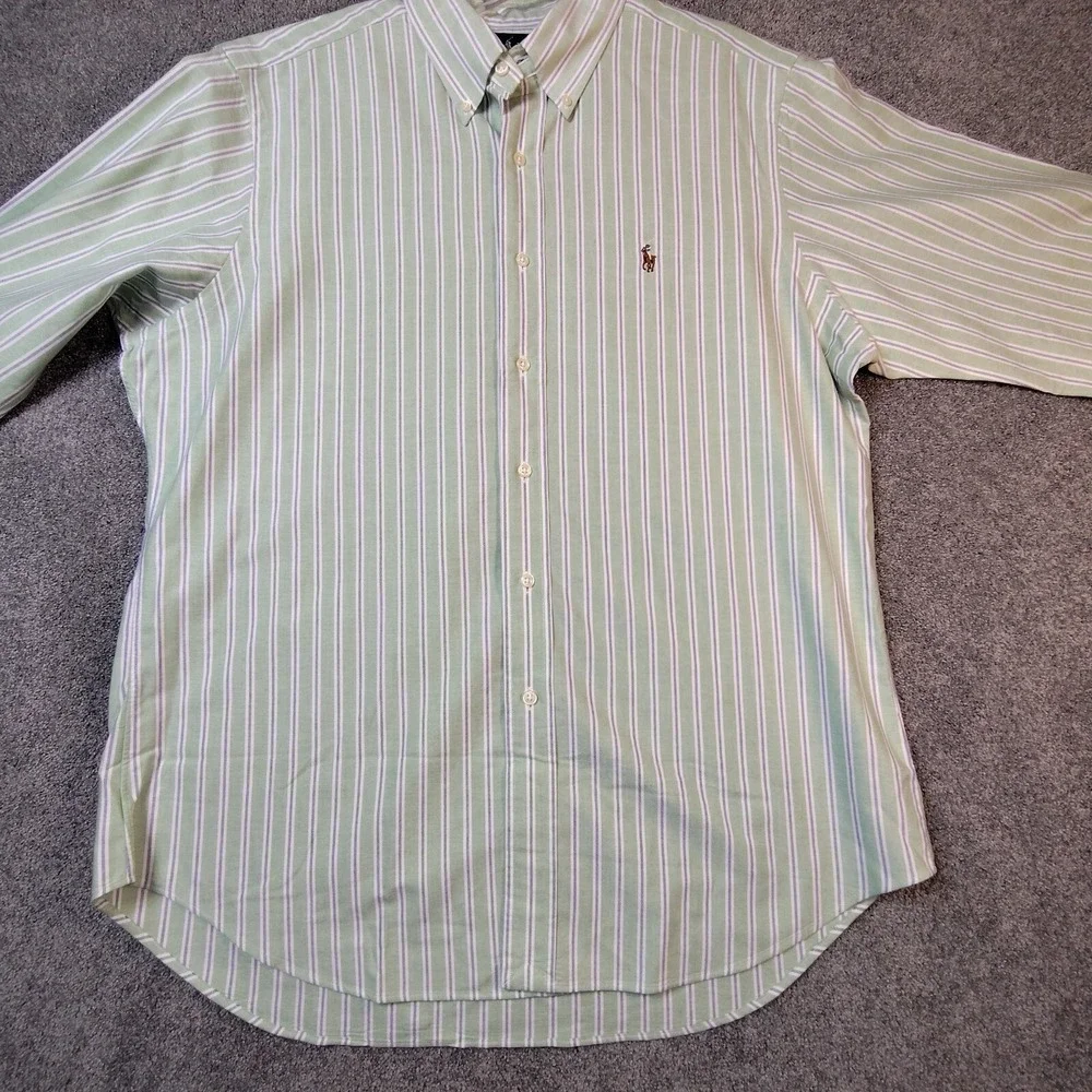 Polo Ralph Lauren Shirt Mens 16 1/2 32/33 Green Blue Classic Fit Striped Preppy